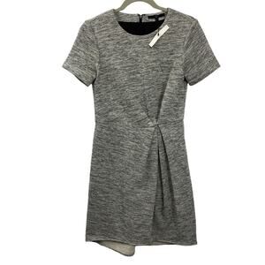 Tibi NWT Gray Tweed Sheath Dress Womens 4 Short Sleeve Ruched Above Knee Office